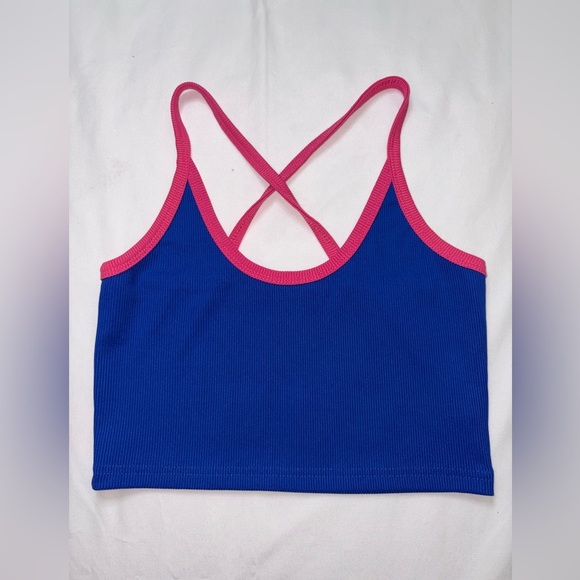 SHEIN Tops - SHEIN Size S Blue & Pink Festival Beach Summer Cross Strap Crop Top